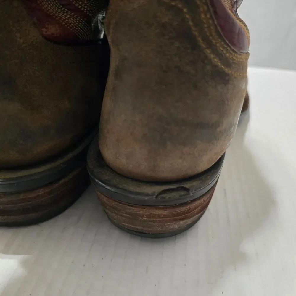 Lucchese Boots Men's 8.5 Brown Red Western Cowboy Square Toe CZ35037